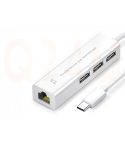USB-C hub, 4 in 1. RJ45 en 3x USB