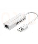 USB hub, 4 in 1. RJ45 en 3x USB