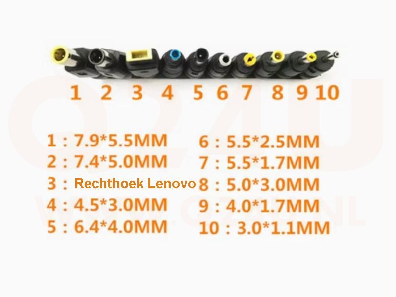 Laptop oplader plug van 5.5x2.5 mm, 10 delig - max 90 watt