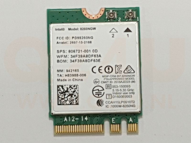 HP Intel Dual Band adapter, WiFi en BT 4.2, AC adapter, model 8260NGW, 802.11a/g/g/n+ac - 806721-001