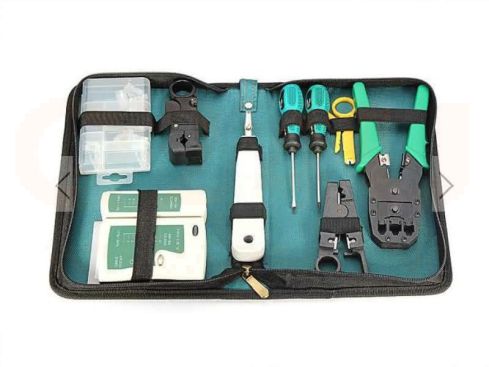 Netwerk tool kit, 8 delig, RJ45 RJ11 tester, compleet in nylon draagtas