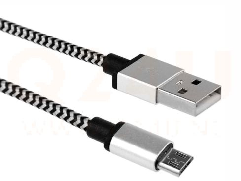 Q24U HQ nylon USB - micro USB oplaad - data kabel 1M - zwart - zilver